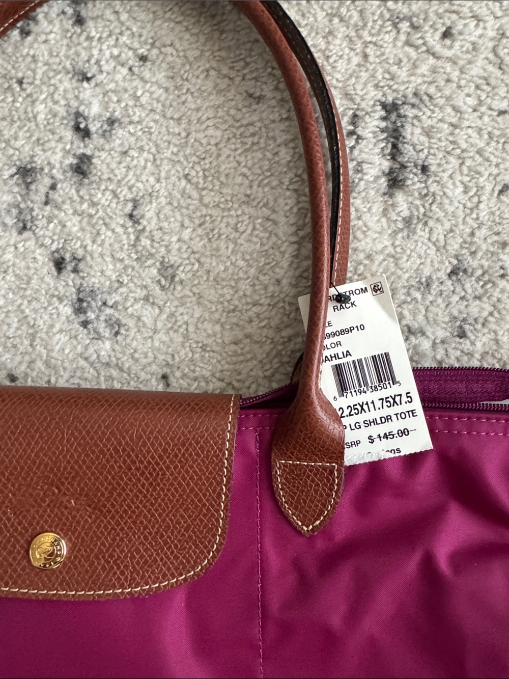 Longchamp Tote in Fuchsia with Brown Trim - Picture 2 of 3